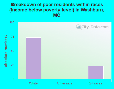 Breakdown of poor residents within races (income below poverty level) in Washburn, MO