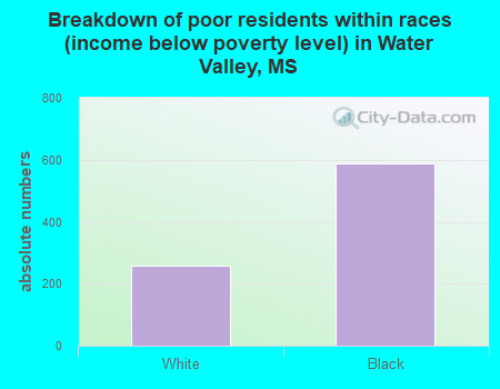 Breakdown of poor residents within races (income below poverty level) in Water Valley, MS