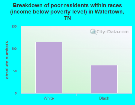 Breakdown of poor residents within races (income below poverty level) in Watertown, TN