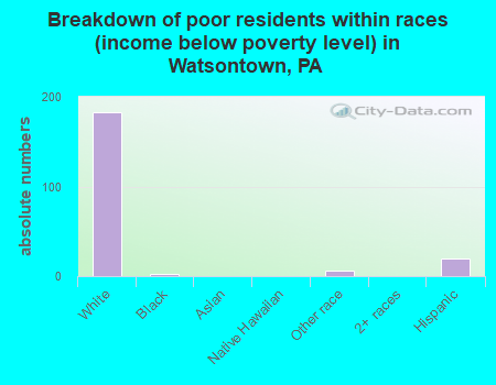 Breakdown of poor residents within races (income below poverty level) in Watsontown, PA