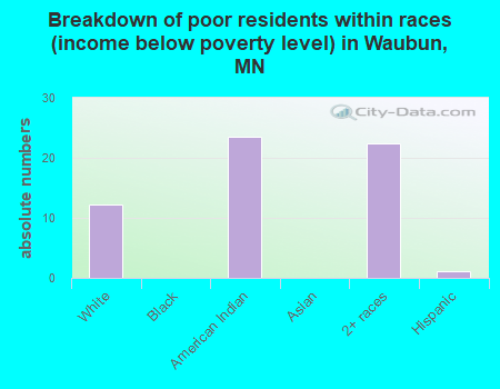 Breakdown of poor residents within races (income below poverty level) in Waubun, MN