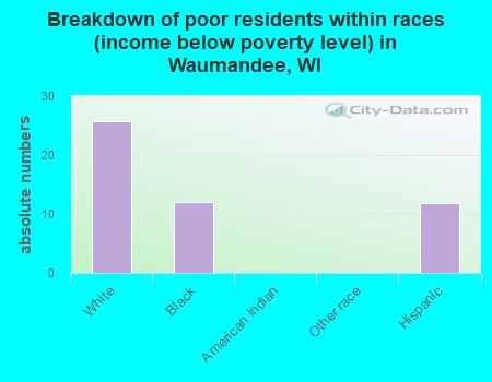Breakdown of poor residents within races (income below poverty level) in Waumandee, WI