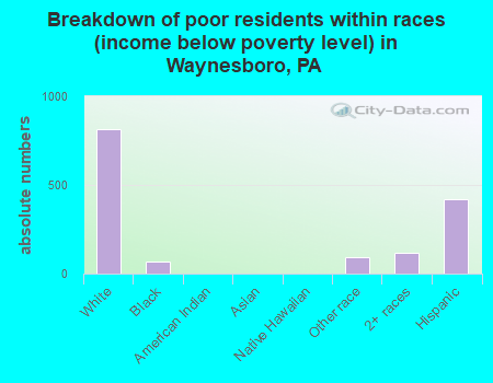 Breakdown of poor residents within races (income below poverty level) in Waynesboro, PA