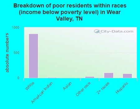 Breakdown of poor residents within races (income below poverty level) in Wear Valley, TN