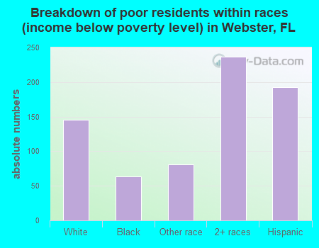 Breakdown of poor residents within races (income below poverty level) in Webster, FL