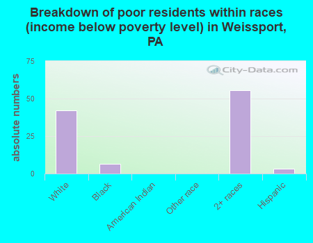 Breakdown of poor residents within races (income below poverty level) in Weissport, PA