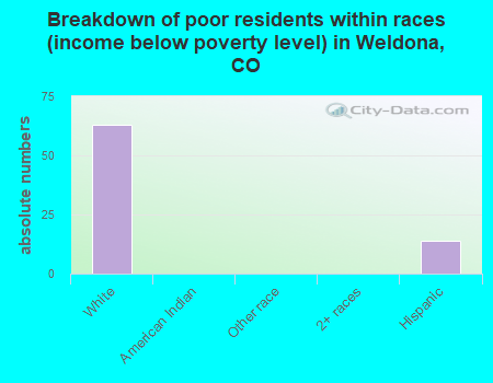 Breakdown of poor residents within races (income below poverty level) in Weldona, CO