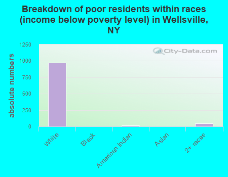 Breakdown of poor residents within races (income below poverty level) in Wellsville, NY