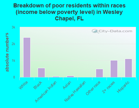 Breakdown of poor residents within races (income below poverty level) in Wesley Chapel, FL