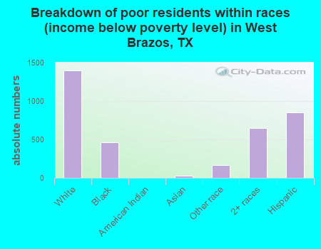 Breakdown of poor residents within races (income below poverty level) in West Brazos, TX