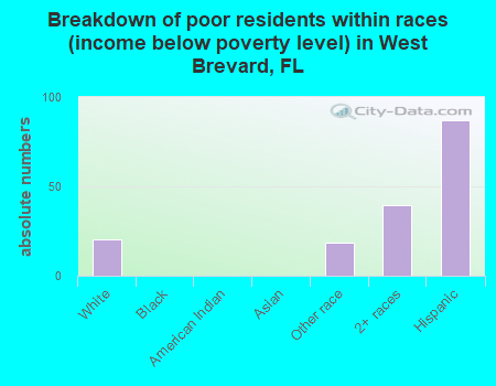 Breakdown of poor residents within races (income below poverty level) in West Brevard, FL