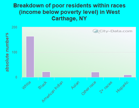 Breakdown of poor residents within races (income below poverty level) in West Carthage, NY