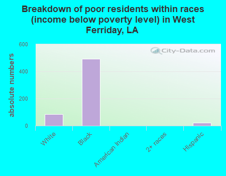 Breakdown of poor residents within races (income below poverty level) in West Ferriday, LA