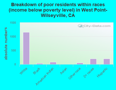 Breakdown of poor residents within races (income below poverty level) in West Point-Wilseyville, CA