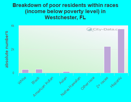 Breakdown of poor residents within races (income below poverty level) in Westchester, FL