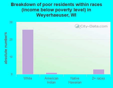 Breakdown of poor residents within races (income below poverty level) in Weyerhaeuser, WI