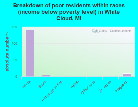 Breakdown of poor residents within races (income below poverty level) in White Cloud, MI