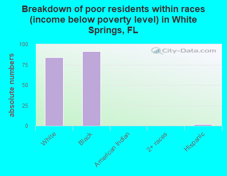 Breakdown of poor residents within races (income below poverty level) in White Springs, FL