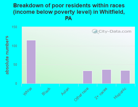Breakdown of poor residents within races (income below poverty level) in Whitfield, PA