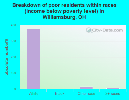 Breakdown of poor residents within races (income below poverty level) in Williamsburg, OH