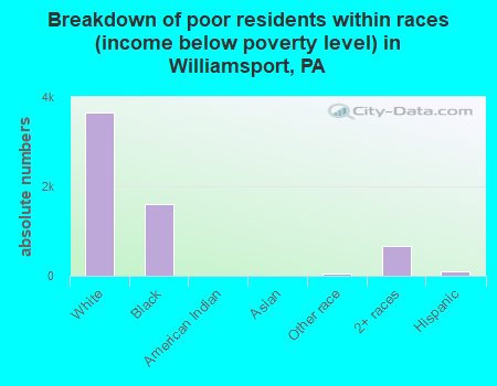Breakdown of poor residents within races (income below poverty level) in Williamsport, PA