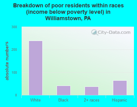 Breakdown of poor residents within races (income below poverty level) in Williamstown, PA