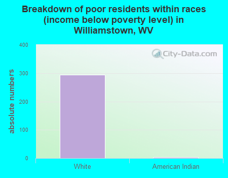 Breakdown of poor residents within races (income below poverty level) in Williamstown, WV