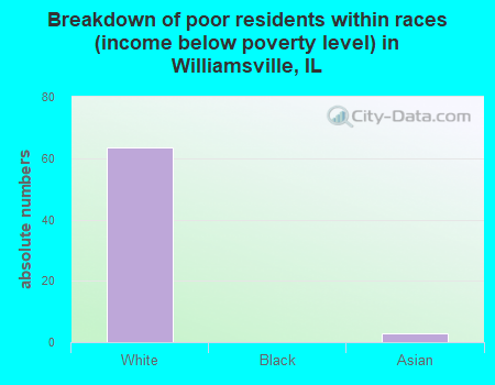 Breakdown of poor residents within races (income below poverty level) in Williamsville, IL