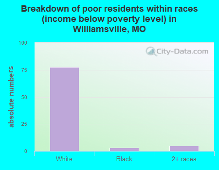 Breakdown of poor residents within races (income below poverty level) in Williamsville, MO
