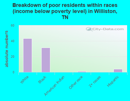 Breakdown of poor residents within races (income below poverty level) in Williston, TN