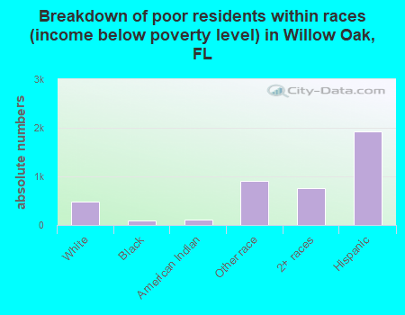Breakdown of poor residents within races (income below poverty level) in Willow Oak, FL