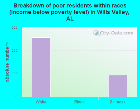 Breakdown of poor residents within races (income below poverty level) in Wills Valley, AL