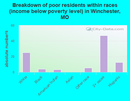 Breakdown of poor residents within races (income below poverty level) in Winchester, MO
