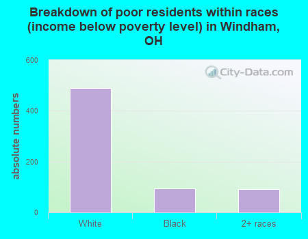 Breakdown of poor residents within races (income below poverty level) in Windham, OH