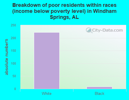 Breakdown of poor residents within races (income below poverty level) in Windham Springs, AL