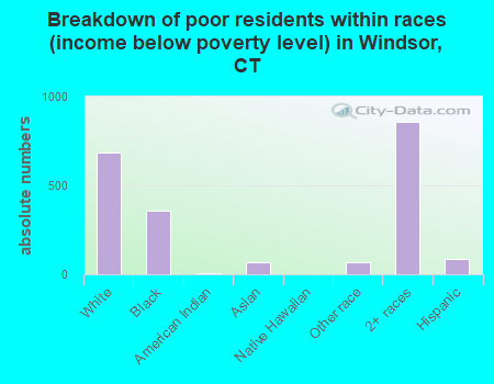 Breakdown of poor residents within races (income below poverty level) in Windsor, CT