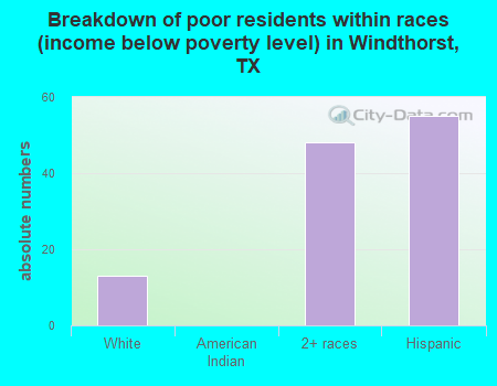 Breakdown of poor residents within races (income below poverty level) in Windthorst, TX