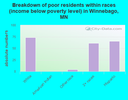 Breakdown of poor residents within races (income below poverty level) in Winnebago, MN