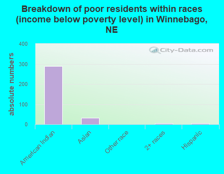 Breakdown of poor residents within races (income below poverty level) in Winnebago, NE