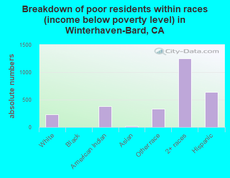 Breakdown of poor residents within races (income below poverty level) in Winterhaven-Bard, CA