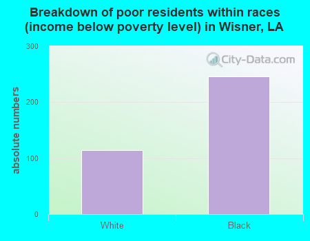 Breakdown of poor residents within races (income below poverty level) in Wisner, LA