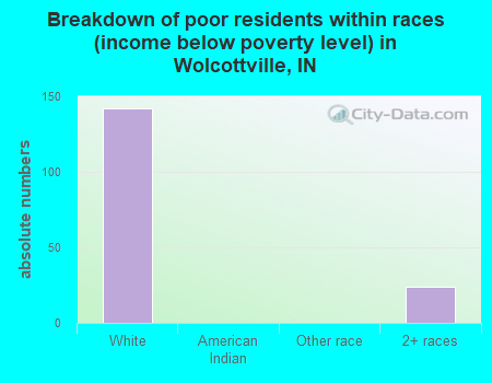 Breakdown of poor residents within races (income below poverty level) in Wolcottville, IN