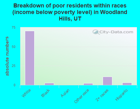 Breakdown of poor residents within races (income below poverty level) in Woodland Hills, UT
