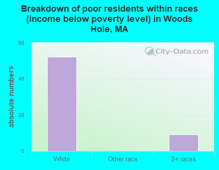 Breakdown of poor residents within races (income below poverty level) in Woods Hole, MA