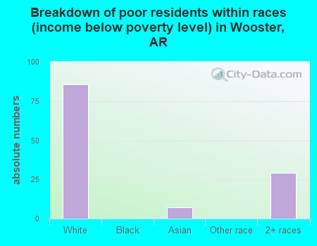 Breakdown of poor residents within races (income below poverty level) in Wooster, AR