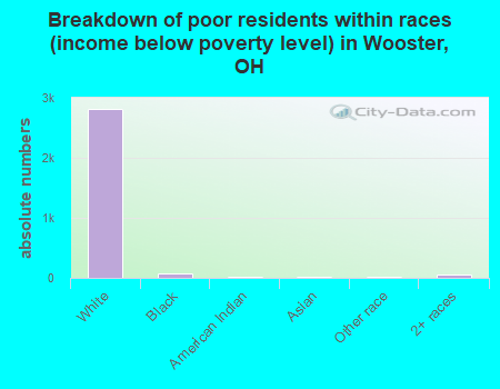 Breakdown of poor residents within races (income below poverty level) in Wooster, OH