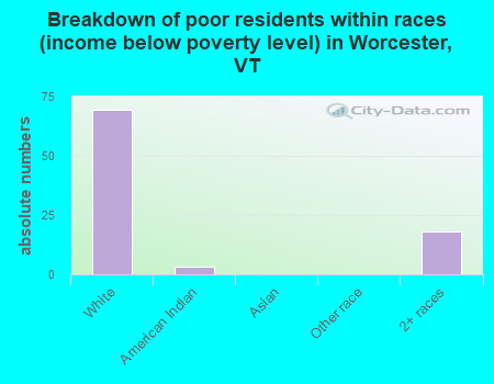 Breakdown of poor residents within races (income below poverty level) in Worcester, VT