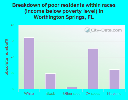 Breakdown of poor residents within races (income below poverty level) in Worthington Springs, FL