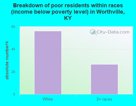 Breakdown of poor residents within races (income below poverty level) in Worthville, KY