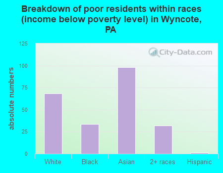 Breakdown of poor residents within races (income below poverty level) in Wyncote, PA